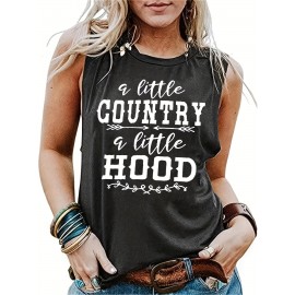 Letter Print Country Music Festival Crew Neck Tank Top, Casual Spring & Summer Loose Stylish Tank Top, Women's Clothing