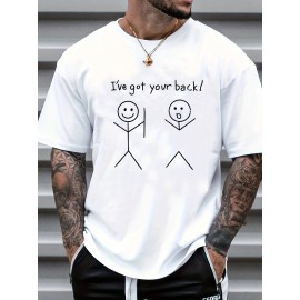 ''I've Got Your Back'' Simple Drawing, Men's Graphic T-shirt, Casual Comfy Tees For Summer