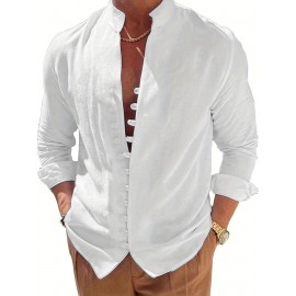 Men's Casual Solid Button Up Long Sleeve Shirt, Men's Clothes For Spring Summer Autumn, Tops For Men