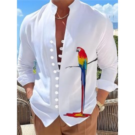 Parrot 3D Pattern Print Men's Casual Long Sleeve Shirt, Men's Shirt For Spring Summer Autumn, Tops For Men