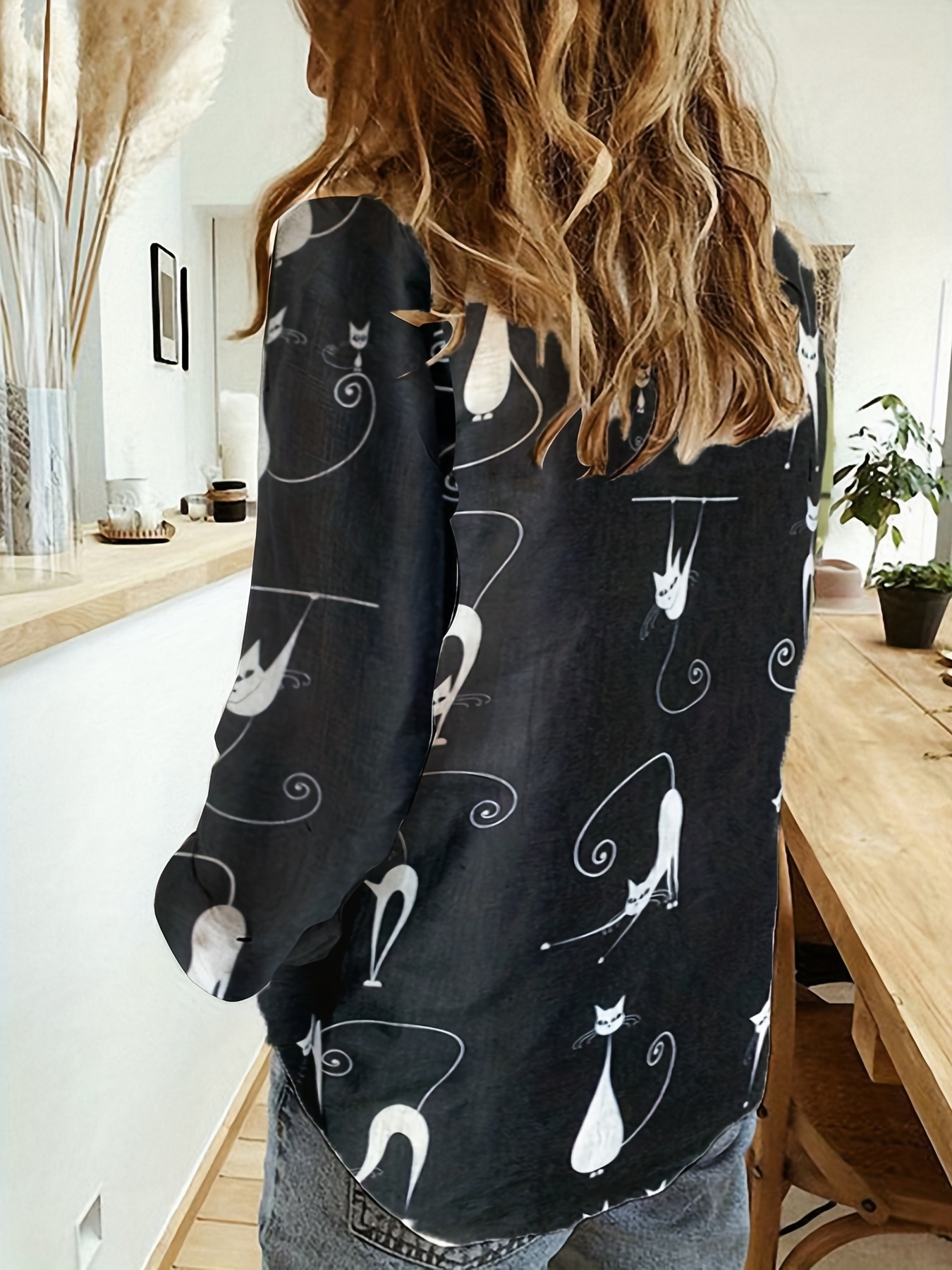 butterfly print button front shirt casual long sleeve shirt for spring fall womens clothing details 13