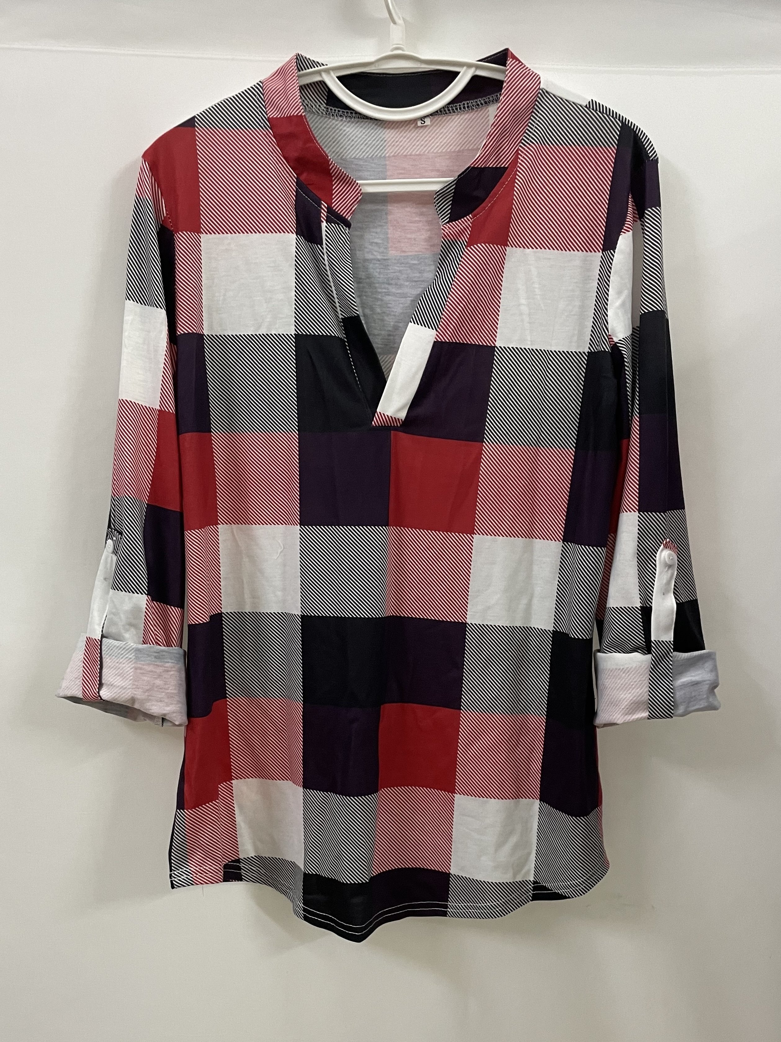 casual plaid shirt long sleeve v neck shirt casual every day tops womens clothing details 6