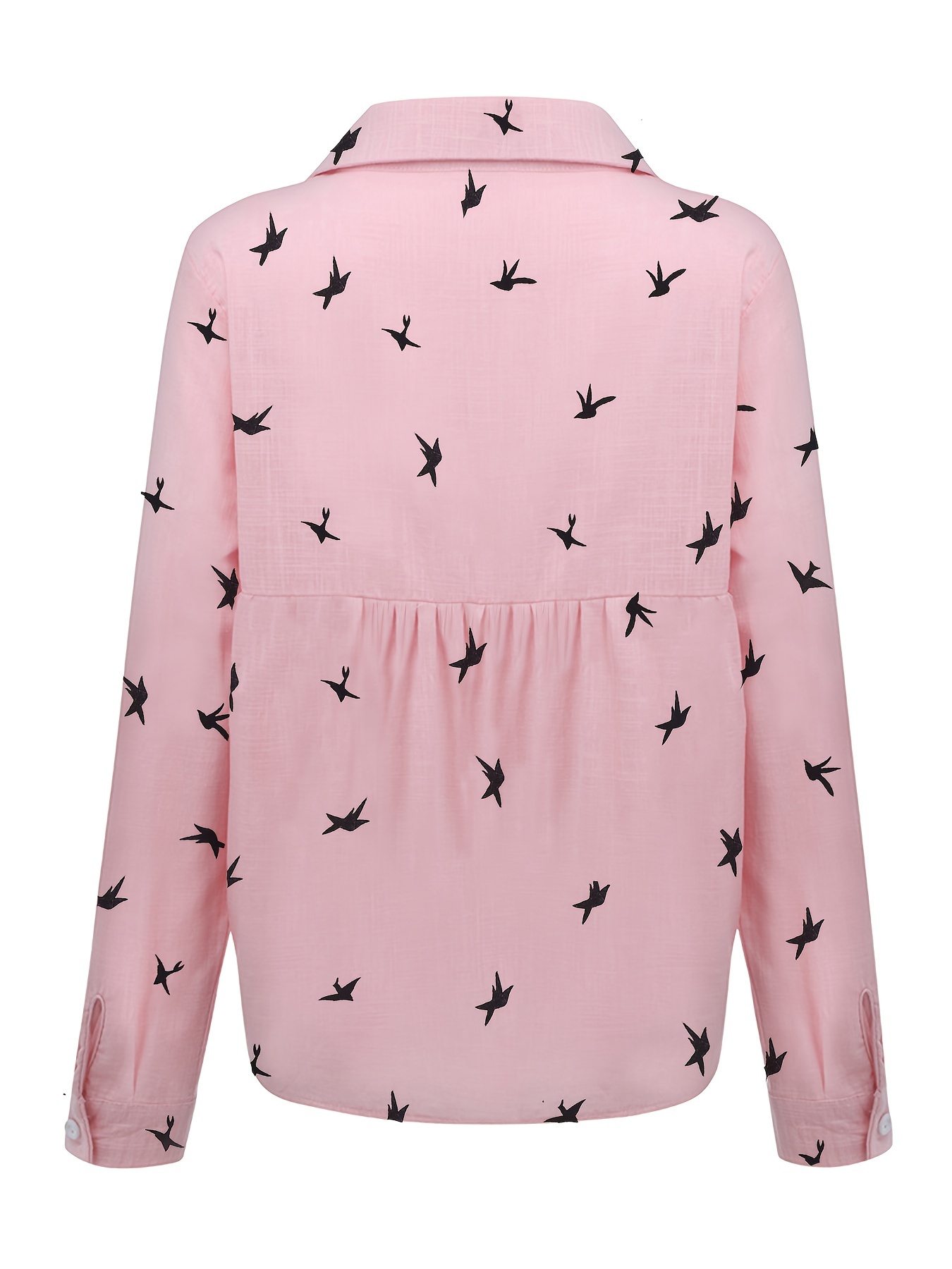 bird print button front shirt casual long sleeve shirt for spring fall womens clothing details 7