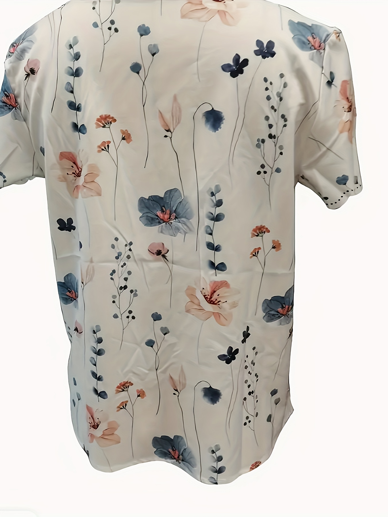 floral print scallop trim blouse, floral print scallop trim blouse casual short sleeve v neck blouse for spring summer womens clothing details 14