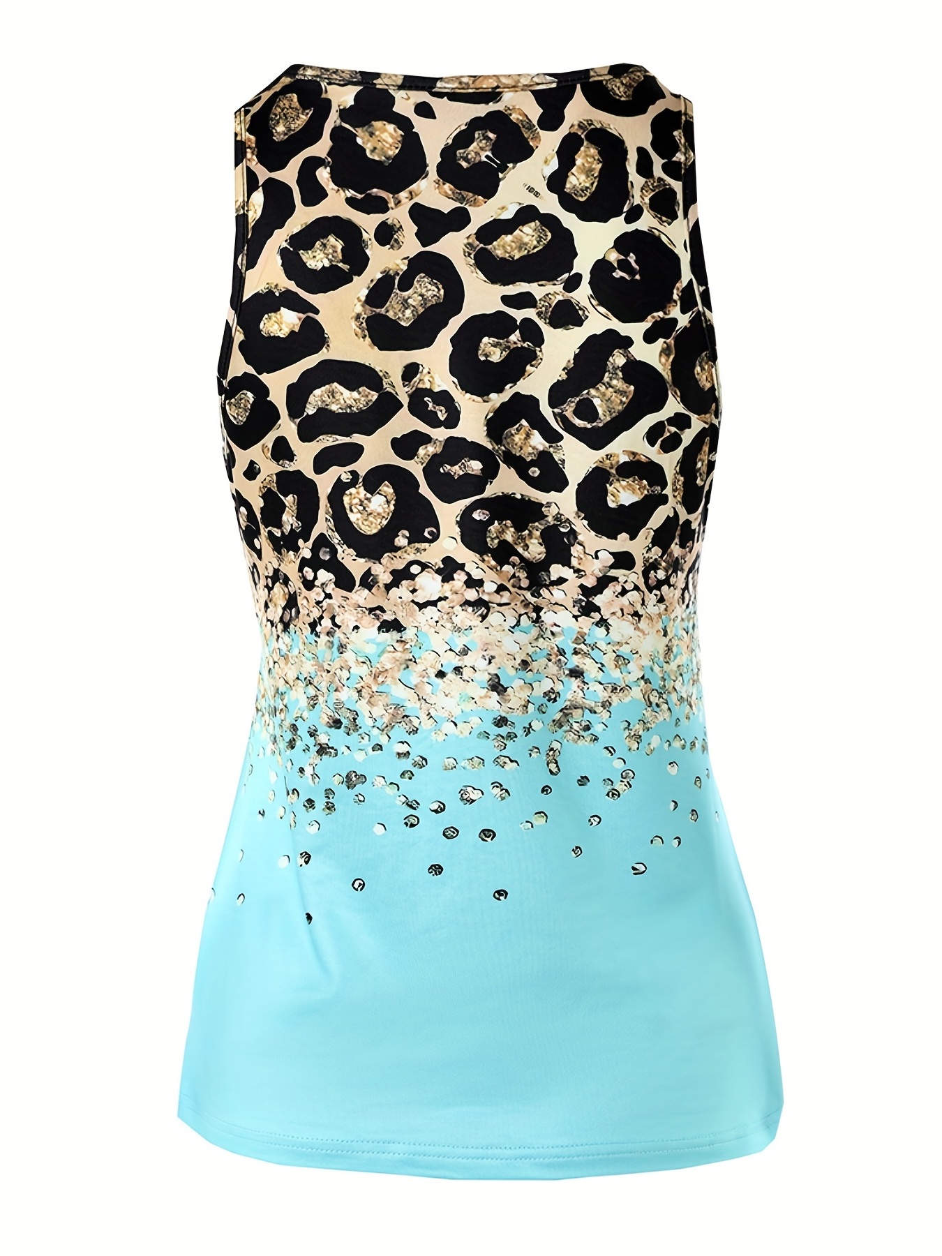 leopard print notched neck tank top casual summer sleeveless top womens clothing details 0