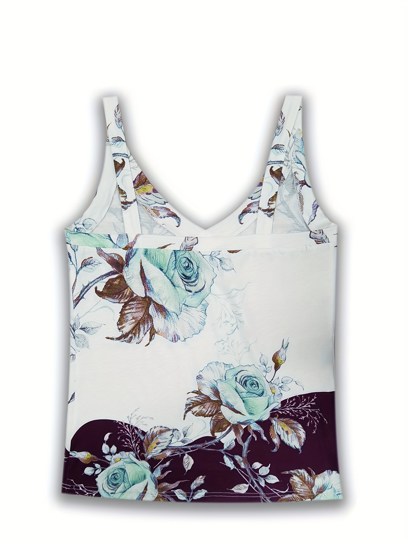 floral print v neck wide strap top casual sleeveless cami top for summer womens clothing details 7