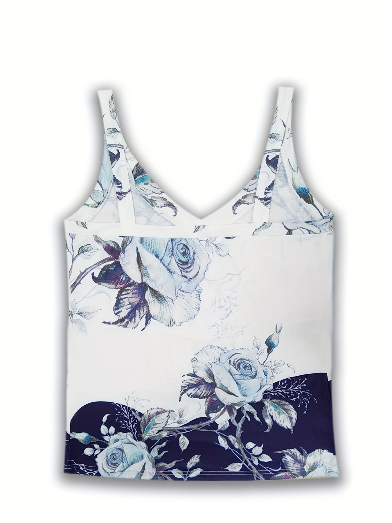 floral print v neck wide strap top casual sleeveless cami top for summer womens clothing details 10