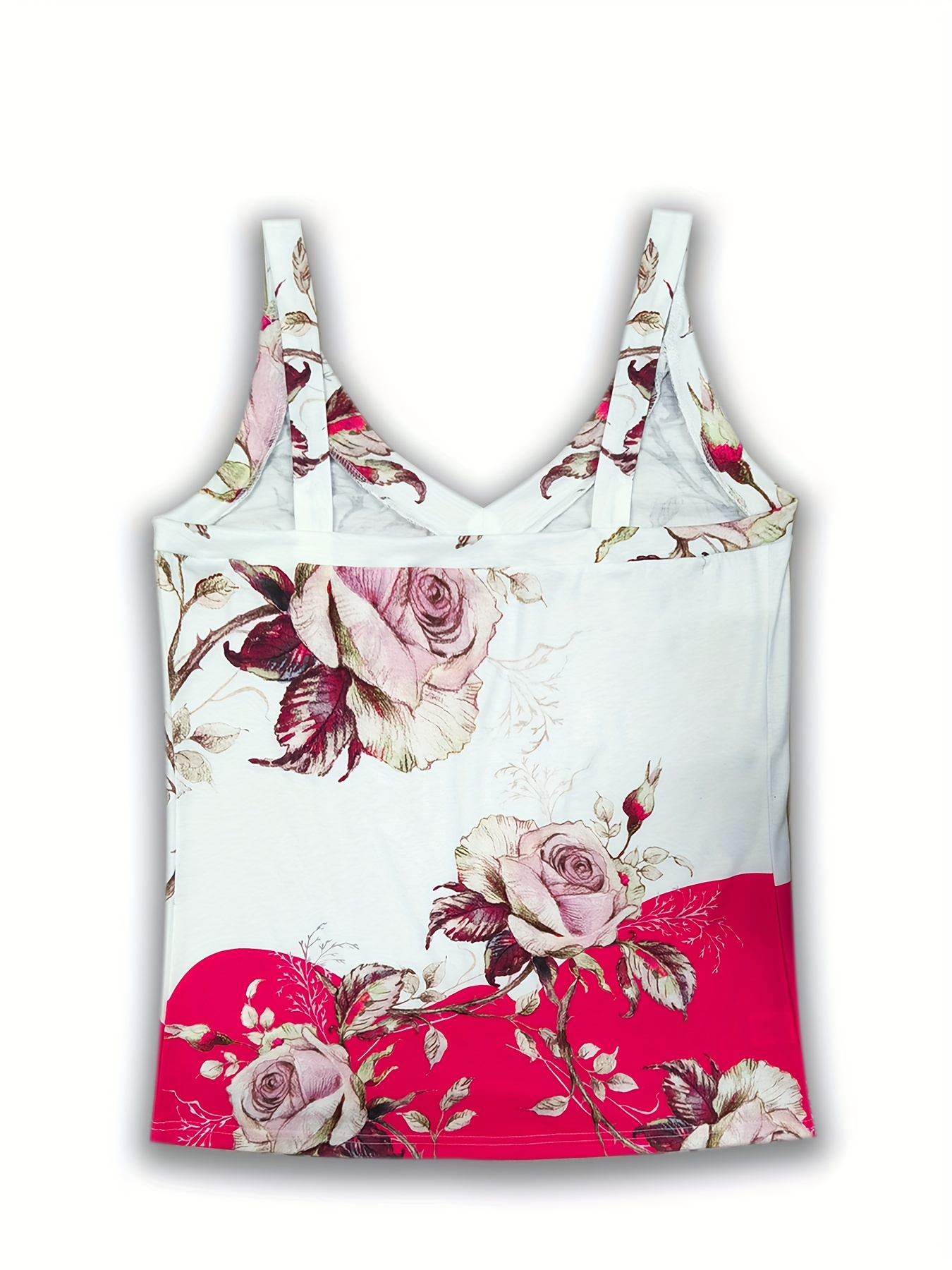 floral print v neck wide strap top casual sleeveless cami top for summer womens clothing details 16