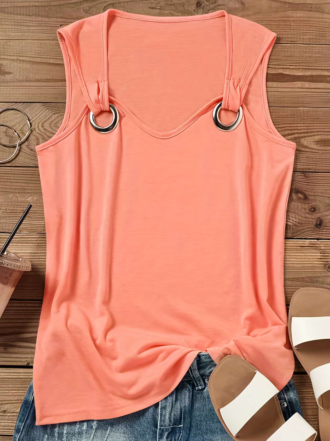 solid crew neck tank top casual sleeveless tank top for summer womens clothing details 23