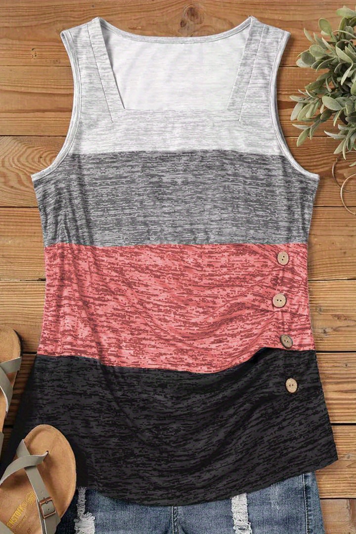 striped print square neck tank top casual sleeveless tank top for sumer womens clothing details 1