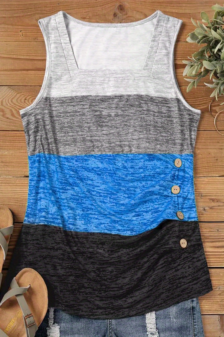 striped print square neck tank top casual sleeveless tank top for sumer womens clothing details 3