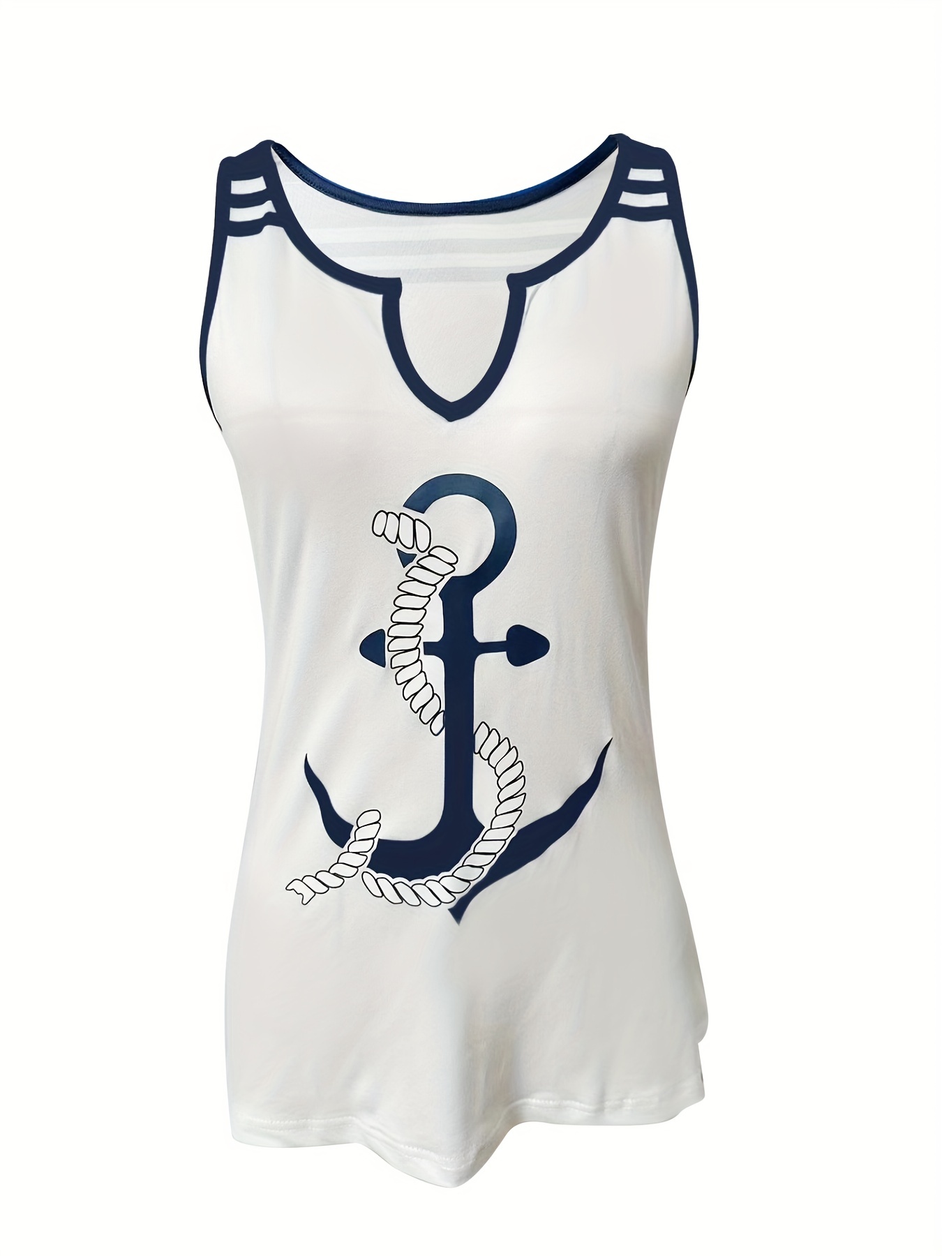 anchor print tank top casual notch neck summer sleeveless top womens clothing details 0