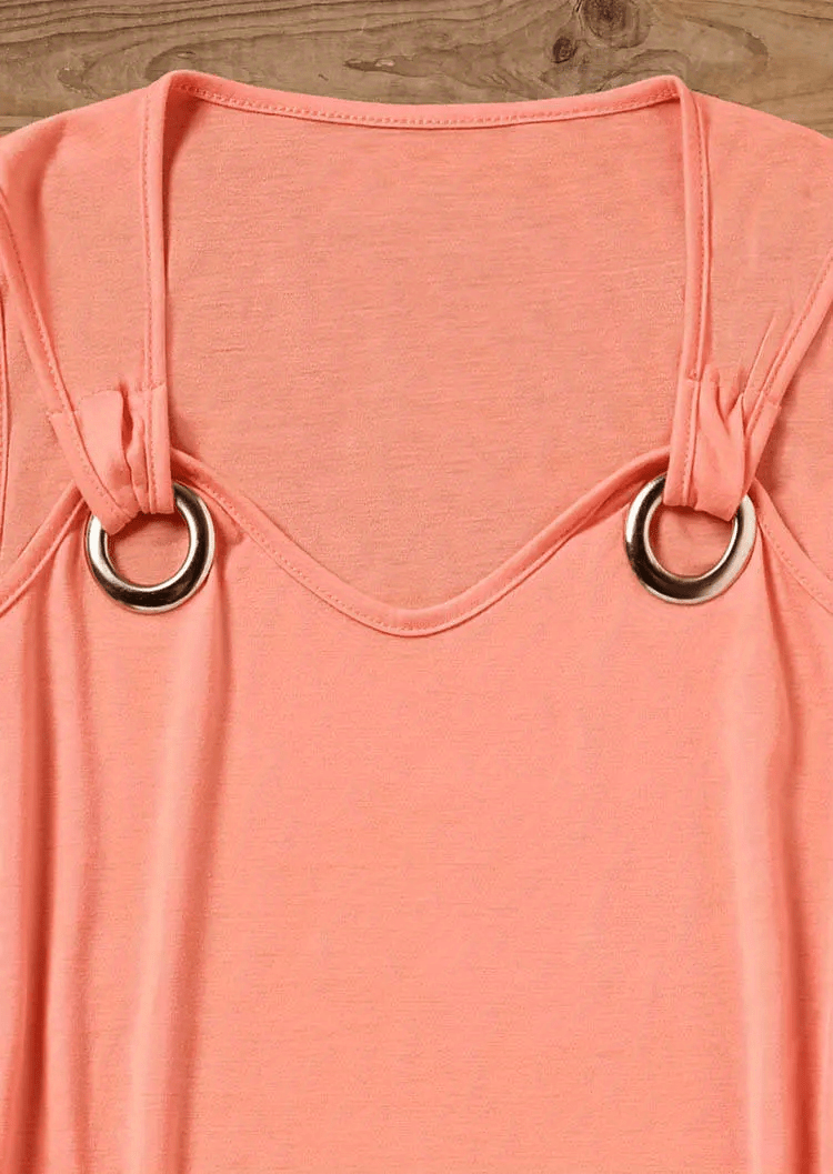 linked tank top, solid ring linked tank top casual crew neck sleeveless top womens clothing details 1