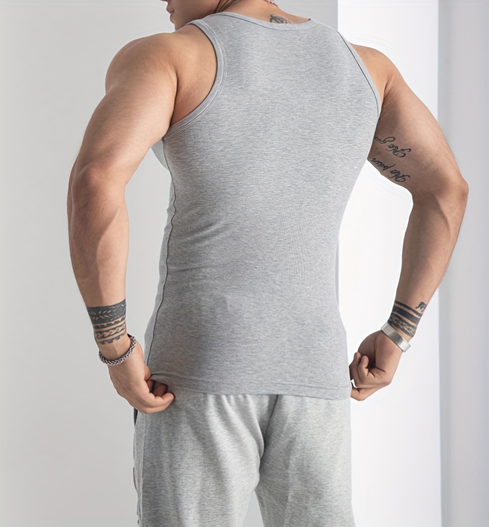 cotton blend mens solid tank top casual comfy vest for summer mens sleeveless shirts clothing top gym training workout details 3