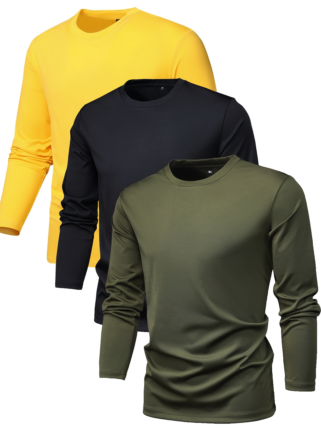 3pcs mens crew neck long sleeve active t shirt tee casual comfy shirts for spring summer autumn mens clothing tops details 0