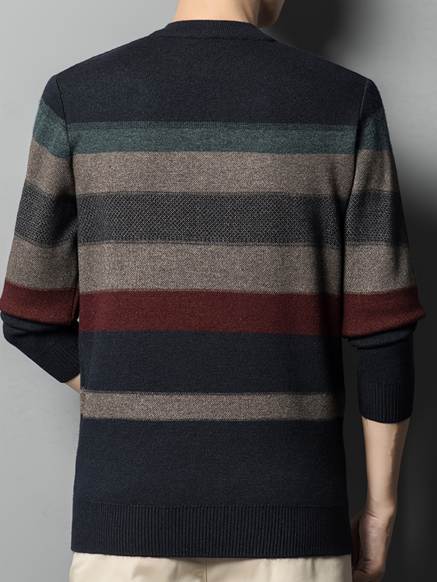 all match knitted color block sweater mens casual warm high stretch crew neck pullover sweater for men fall winter details 1