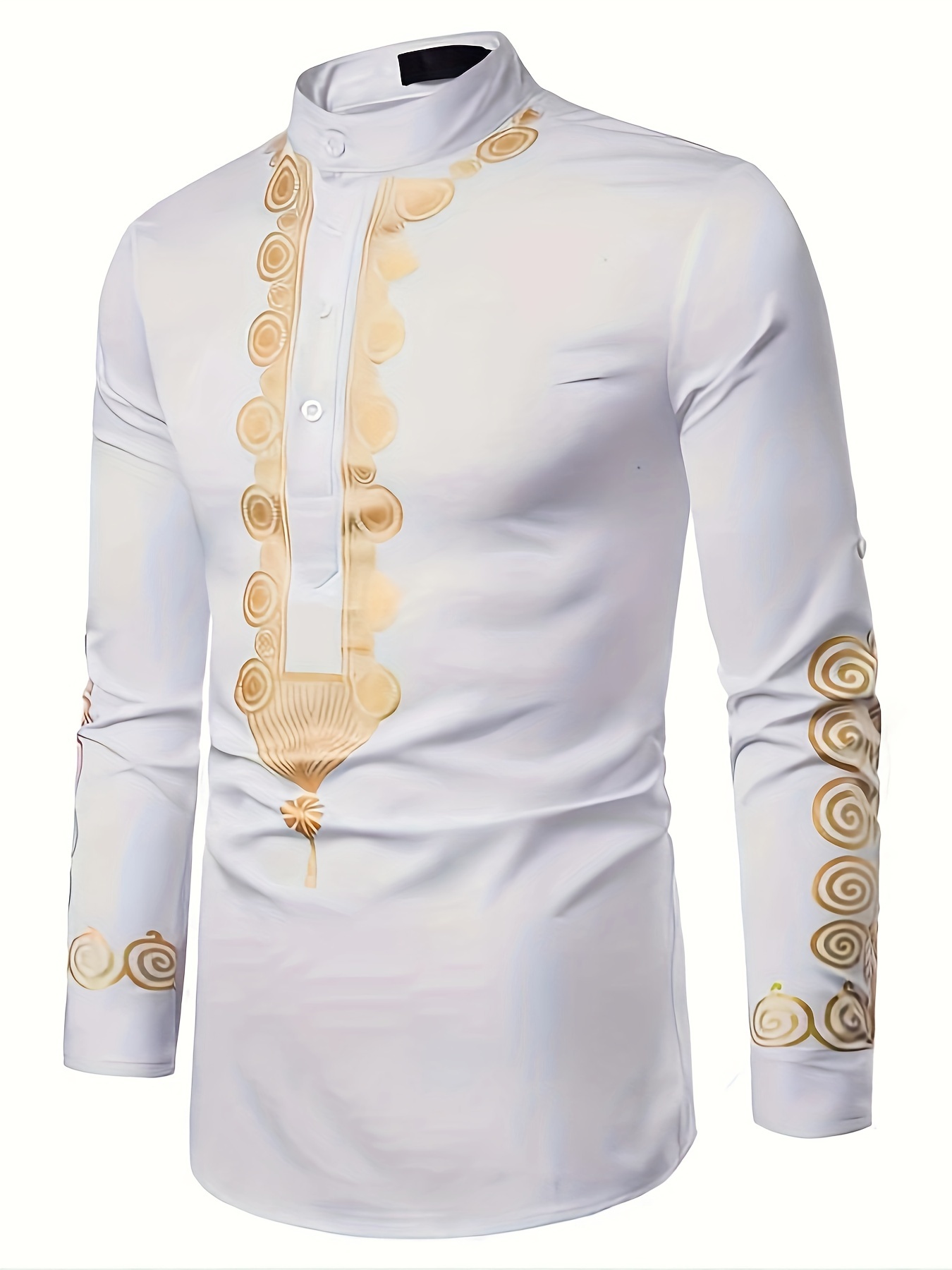 mens traditional long sleeve casual african lightweight long shirt cheongsam collar style details 2