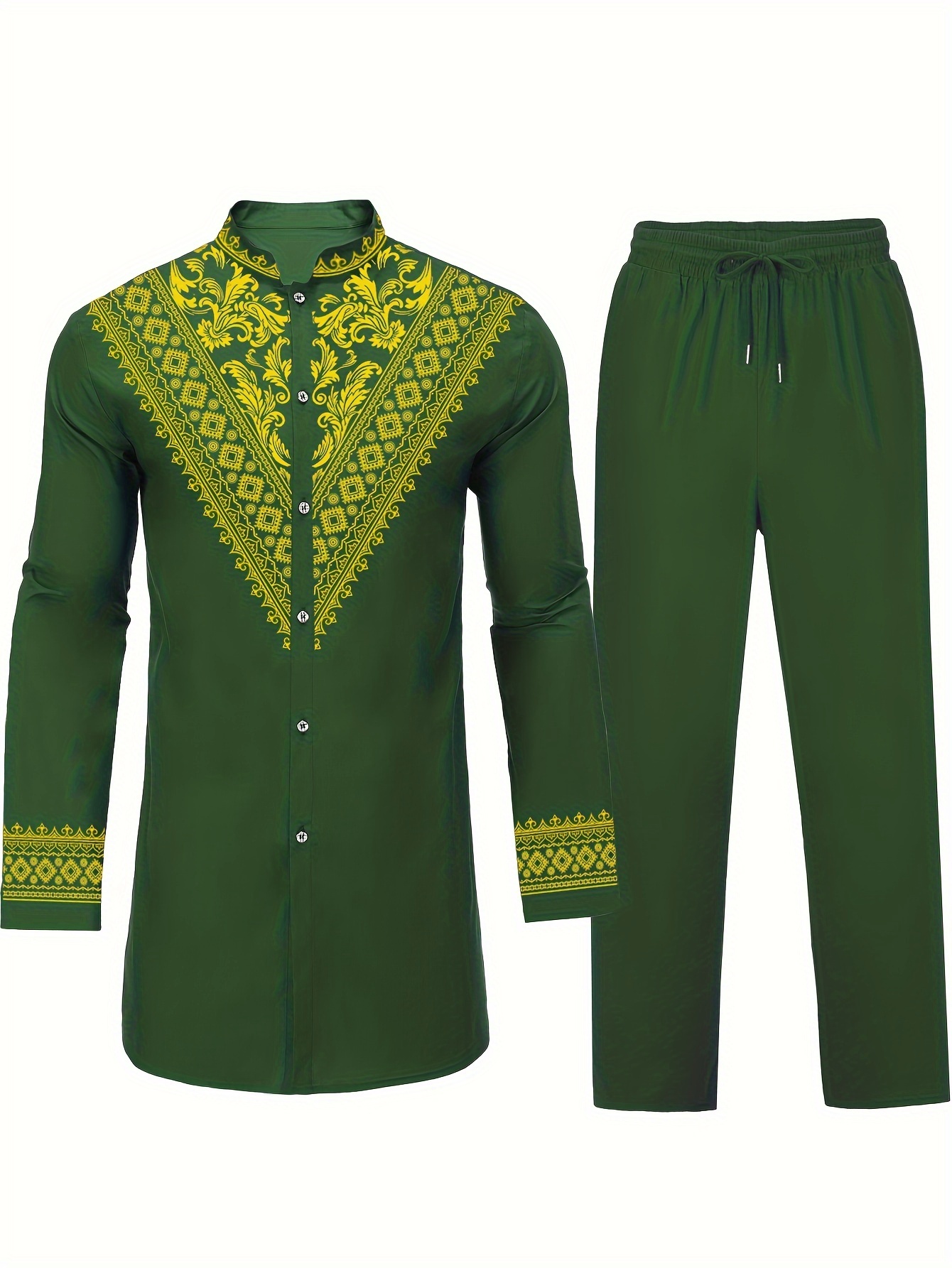 mens 2pcs african outfits suits mens african traditional luxury pattern long sleeve dashiki shirt pant set details 0