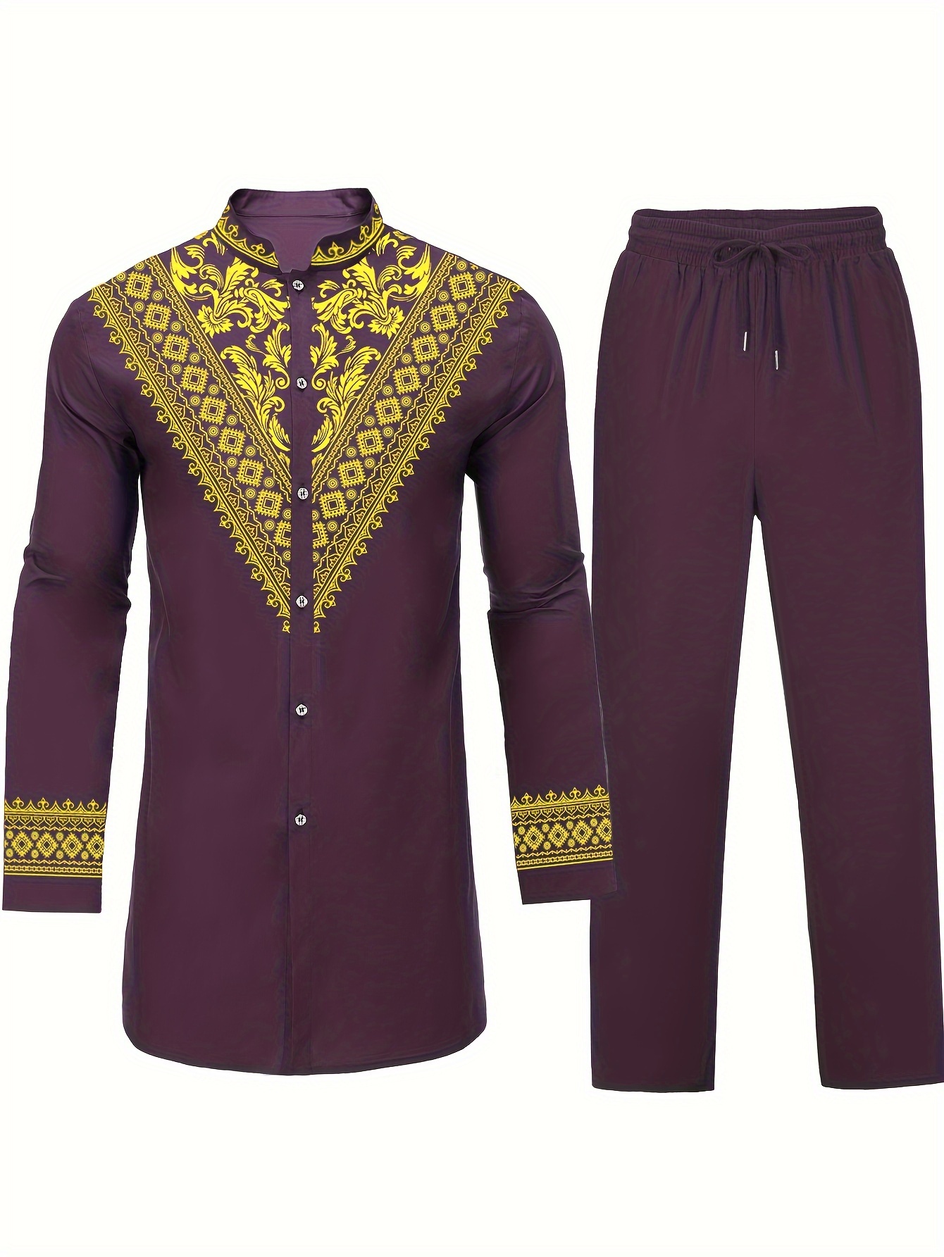 mens 2pcs african outfits suits mens african traditional luxury pattern long sleeve dashiki shirt pant set details 15