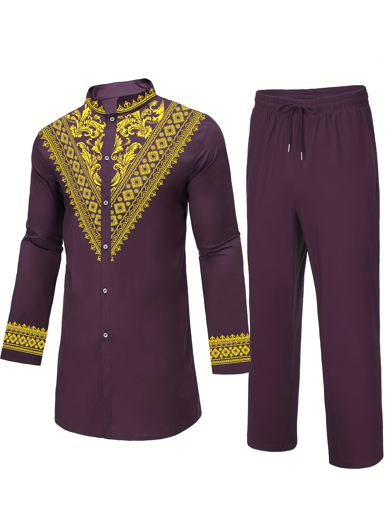 mens 2pcs african outfits suits mens african traditional luxury pattern long sleeve dashiki shirt pant set details 17