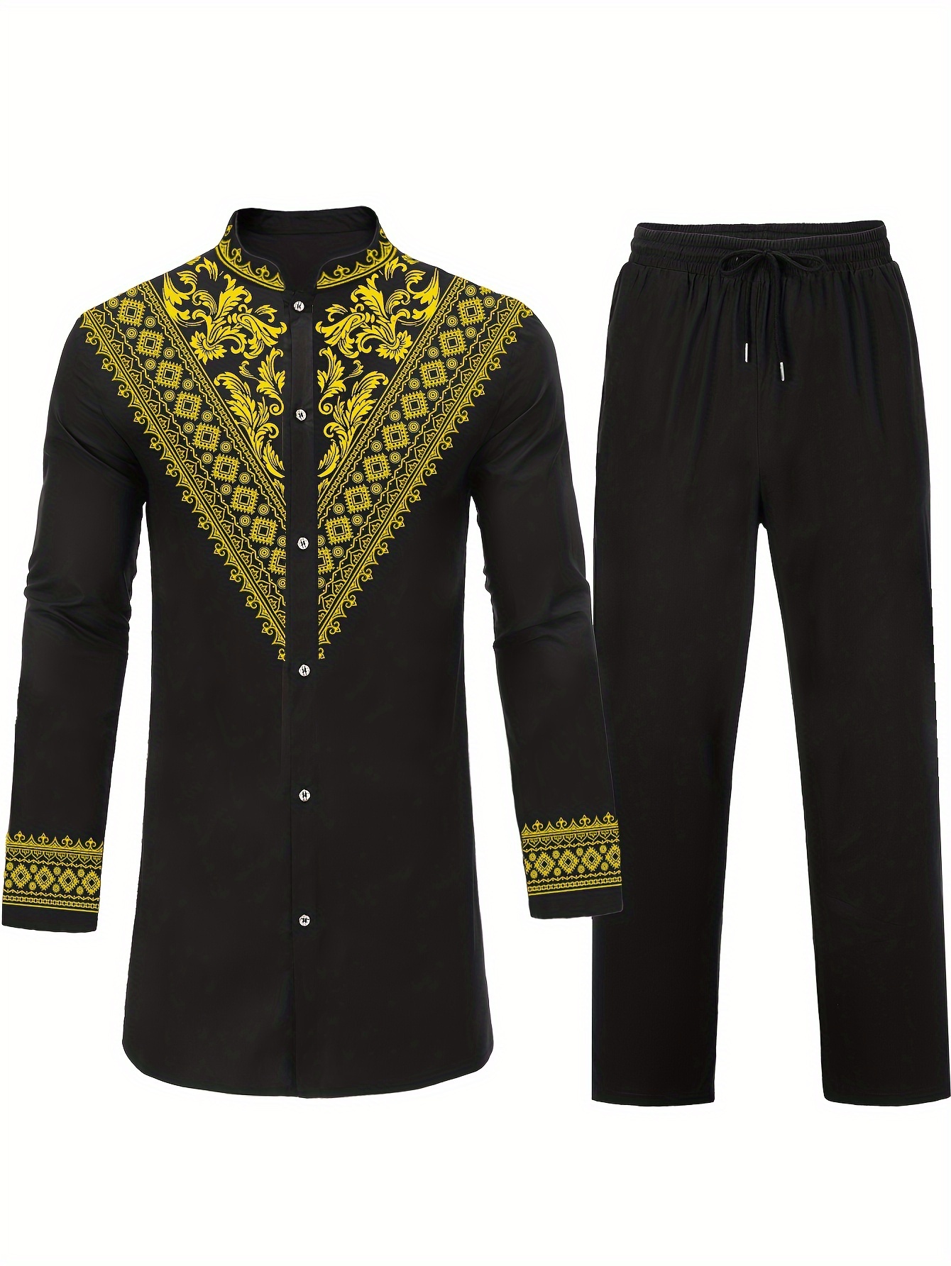 mens 2pcs african outfits suits mens african traditional luxury pattern long sleeve dashiki shirt pant set details 36