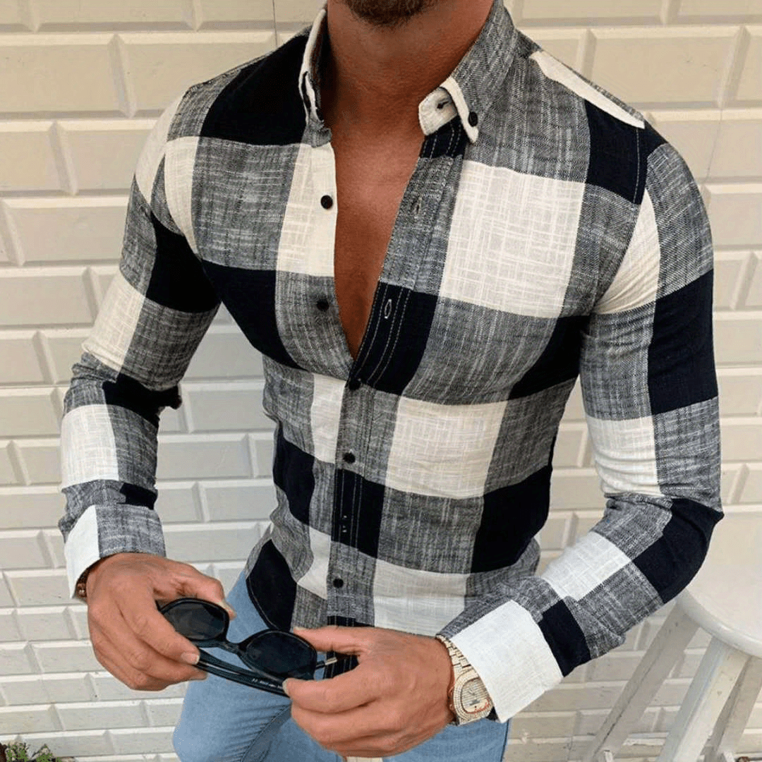 casual shirt, cotton blend mens shirt top turn down collar long sleeve closure male casual shirt for daily vacation beach details 2