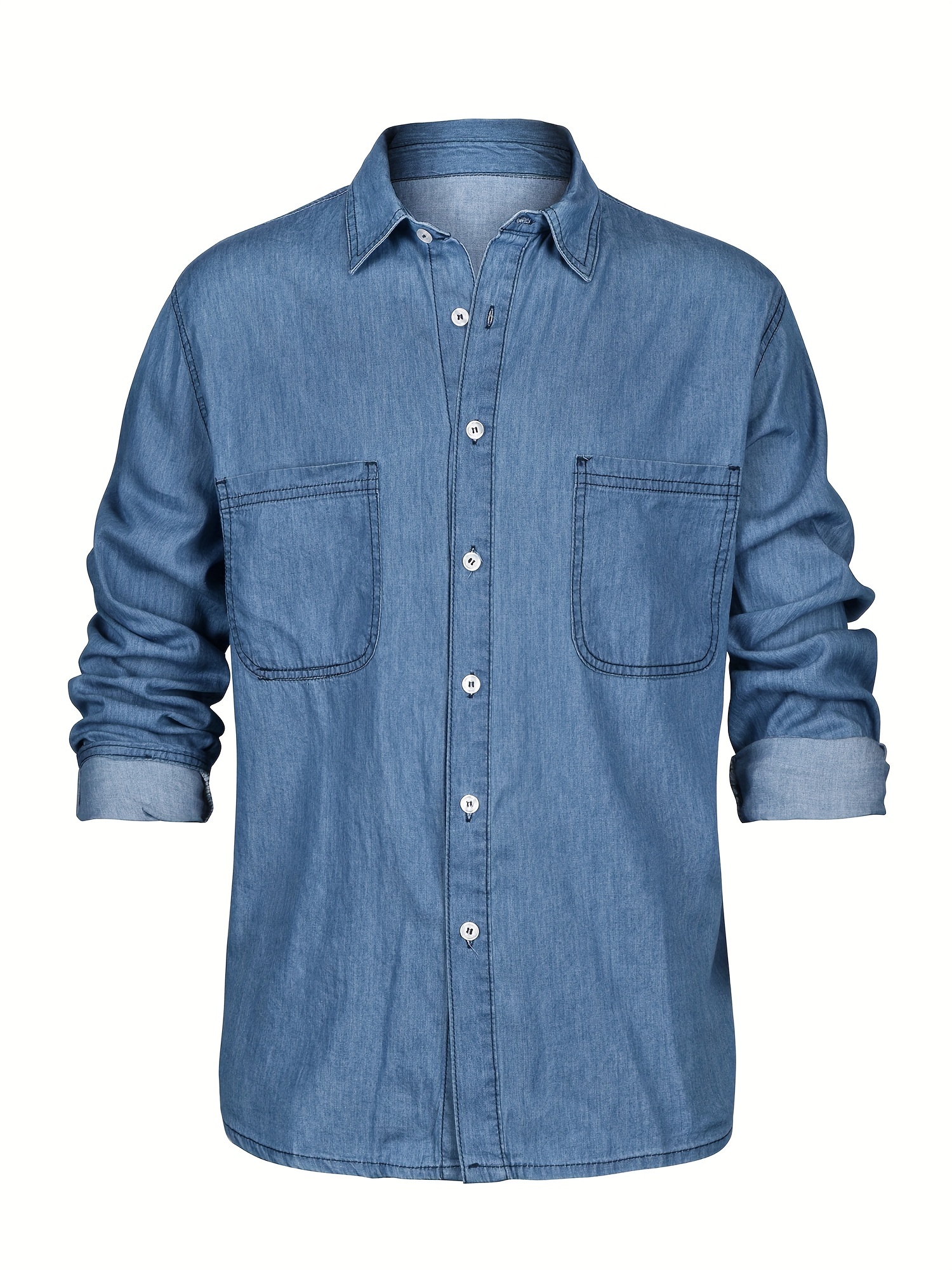 mens casual button up long sleeve denim shirt with chest pockets mens clothes for spring summer autumn tops for men details 18